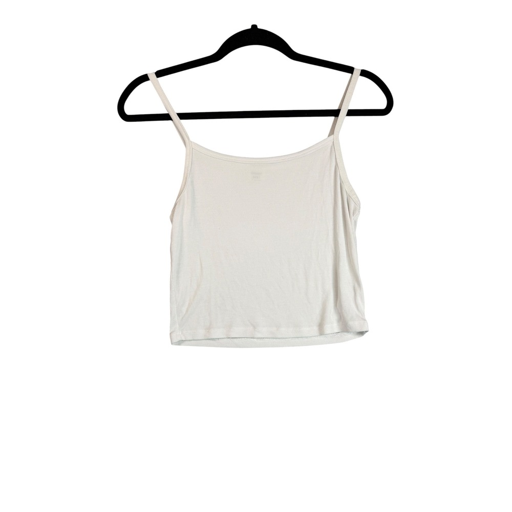 Aritzia Sunday Best White Ribbed Crop Cami Spaghetti Strap Tank Top Small